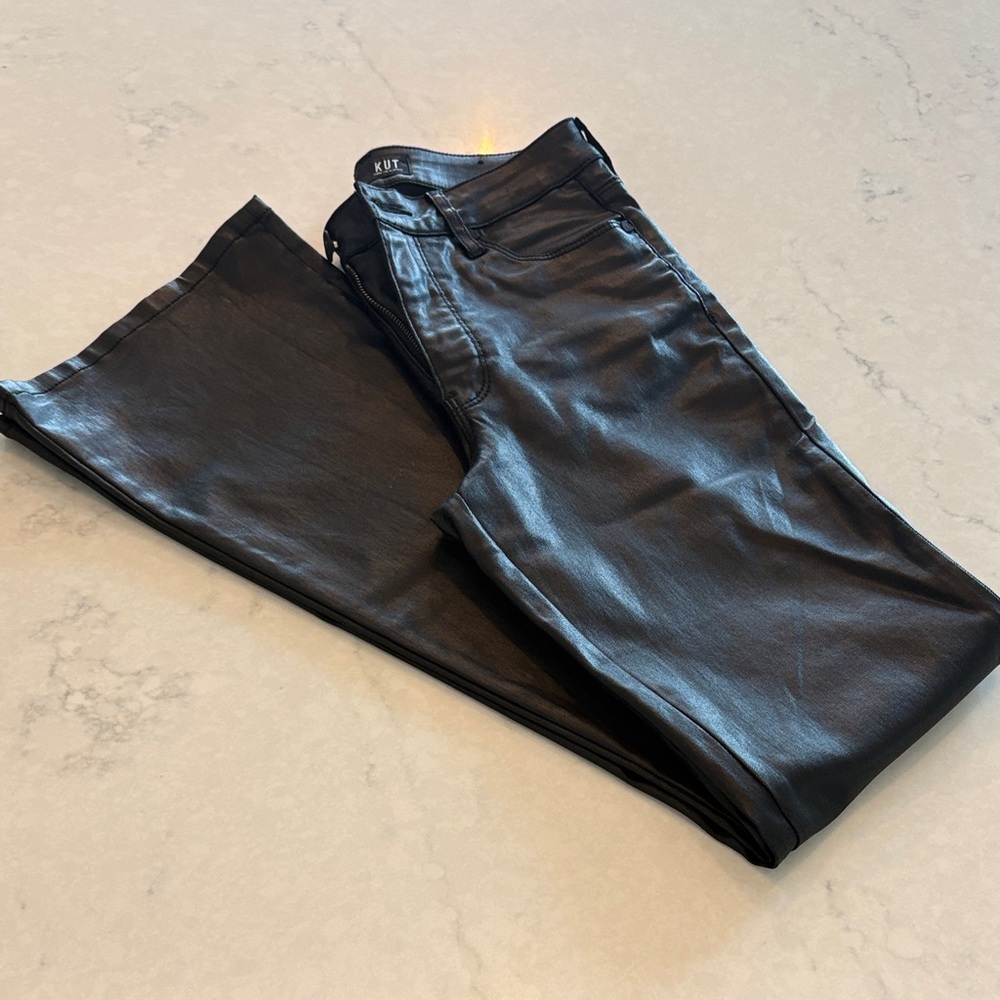 Kut from the Kloth women’s black coated flare pants